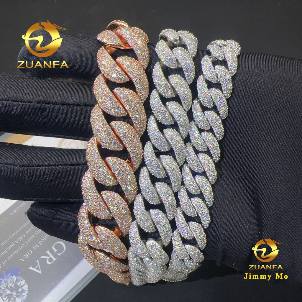 12mm 15mm 18mm Width Fashion Stylish Mosaic Setting New Design S925 Iced Out Hip Hop Jewelry VVS Moissanite Man Cuban Bracelet