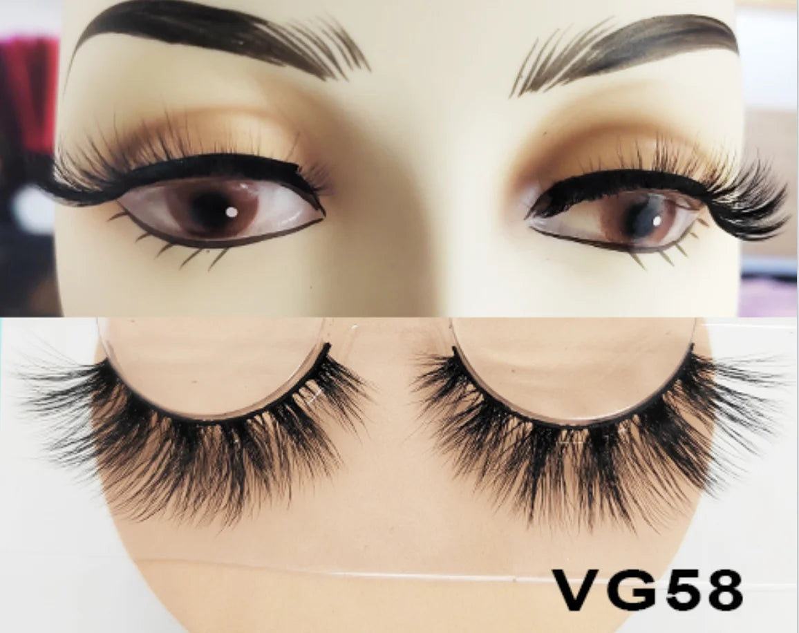 Wholesale Vegan FAUX Mink Eyelashes 25mm 3D Fluffy Full Strip Lashes with Box Cruelty-Free Vendors - Natural Long / VG58