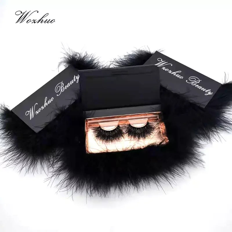 Long Fluffy 25mm Real Mink Eyelashes Wholesale Custom Logo Strip Lashes Bulk Vendor