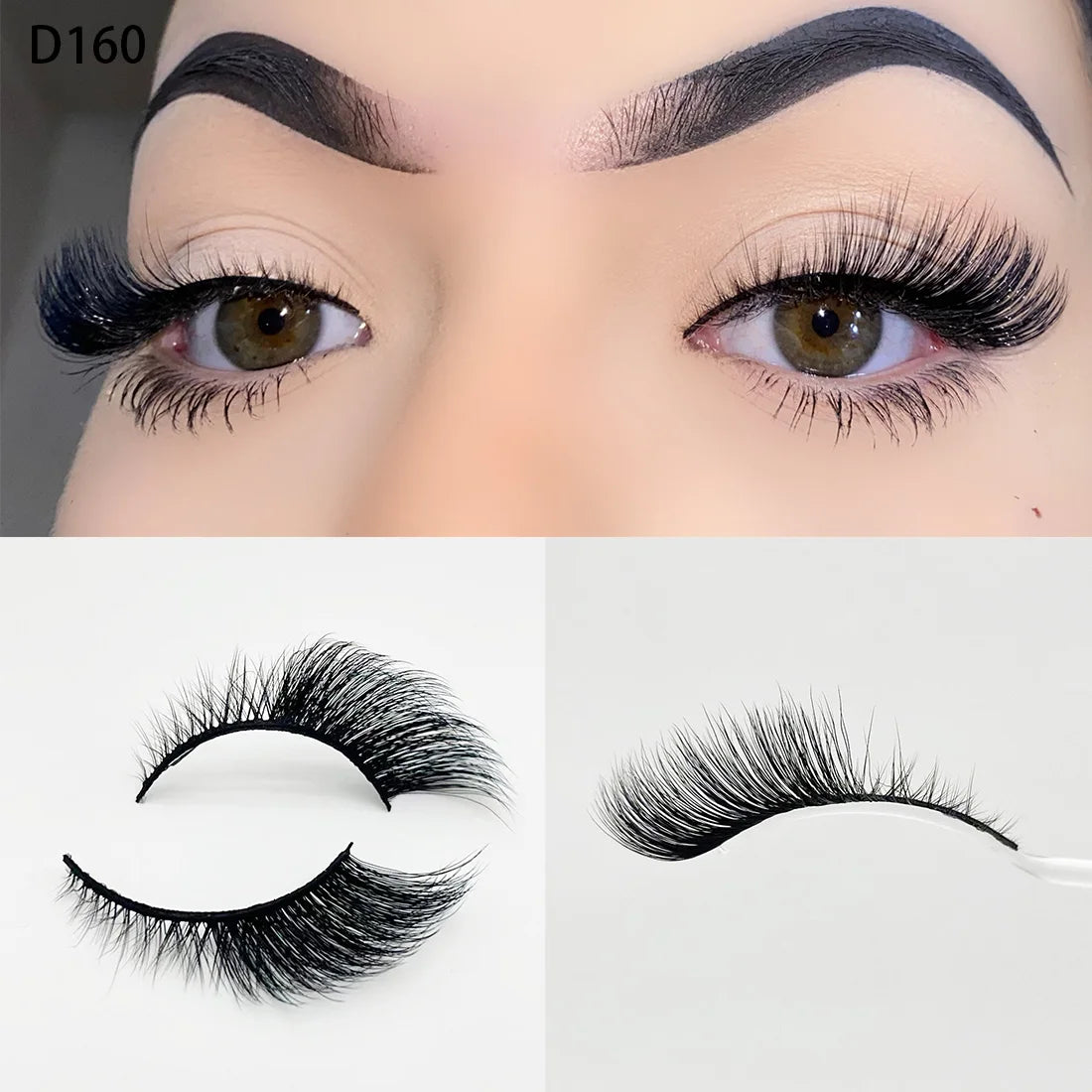 8D Wispy Cat Eye Fox Faux Mink Lashes 5 Pairs Full Strip Winged Eyelashes Pack - Natural Long / plastic lashes tray / D160