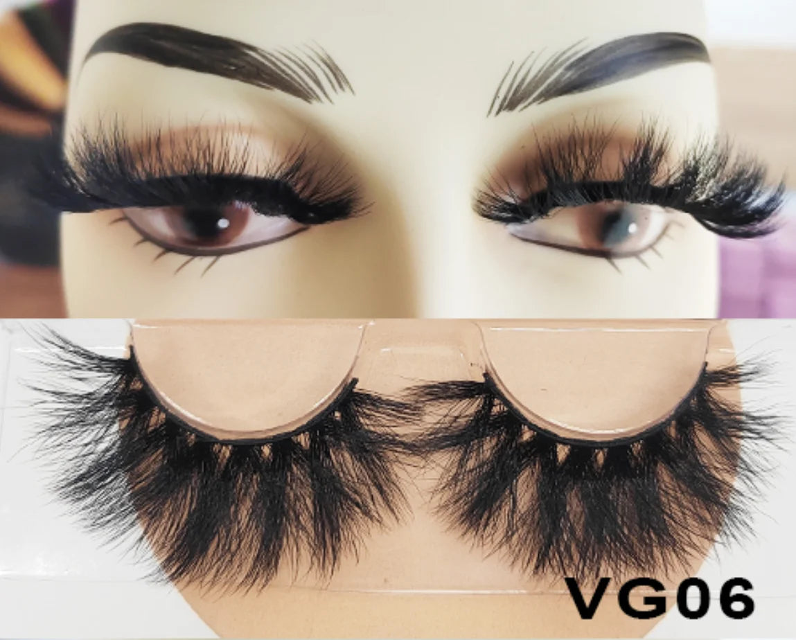 Wholesale Vegan FAUX Mink Eyelashes 25mm 3D Fluffy Full Strip Lashes with Box Cruelty-Free Vendors - Natural Long / VG06