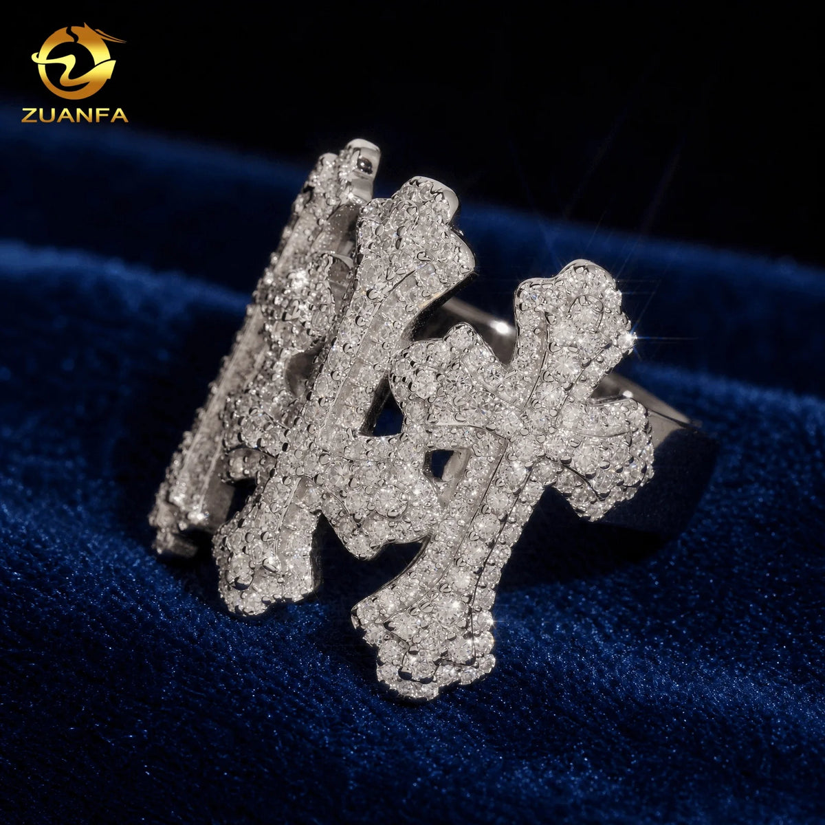 New Stock Moissanite Hip Hop Jewelry Iced Out Men Ring D VVS Moissanite Hip Hop Ring 925 Sterling Silver Cross Ring