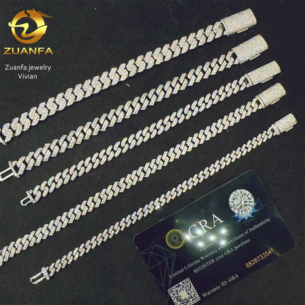 GRA Certificated Moissanite Chain Cuban 6 8 10 MM Hip Hop Jewelry VVS Moissanite Cuban Link Brass Miami Cuban Link Chain