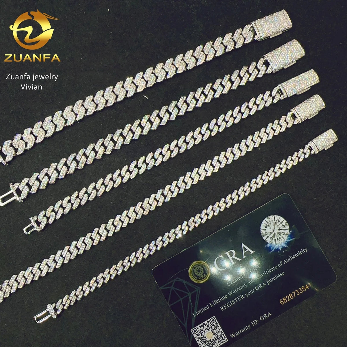 GRA Certificated Moissanite Chain Cuban 6 8 10 MM Hip Hop Jewelry VVS Moissanite Cuban Link Brass Miami Cuban Link Chain