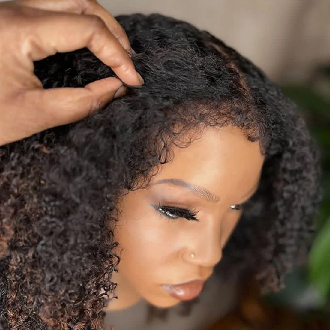 4C Textured Hairline Wigs Curly Baby Hair Natural Edges HD Lace Frontal Glueless Wigs Ombre Afro Kinky Curly Human Hair Wigs