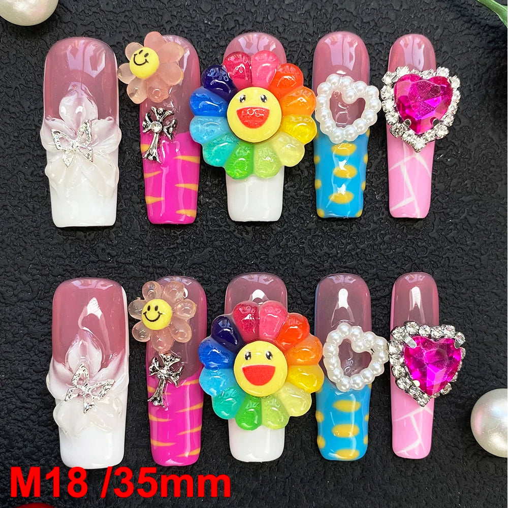 Gorgeous Salon Design Glossy Gel Carved False Nails Art Wholesale 10PCS Covered Decoration UV Gel Private Label Handmade Nails - M18 / 40g