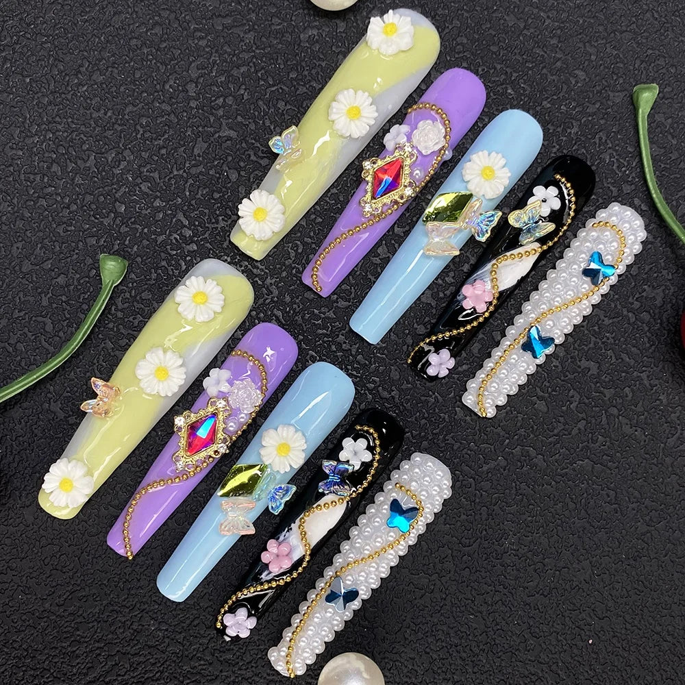 10PCS Full Decorated Soft Gel Thick Acrylic Handmade Nails Press on 55mm Extra Long Salon Design Artificial Fingernail Wholesale