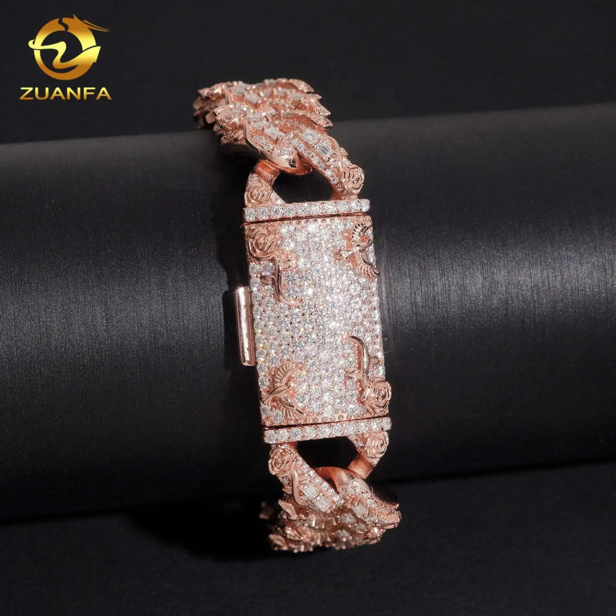 Hip Hop Moissanite Bracelet 925 Sterling Silver Rose Gold Plated GRA Moissanite Iced Out Diamond Cuban Link Bracelet