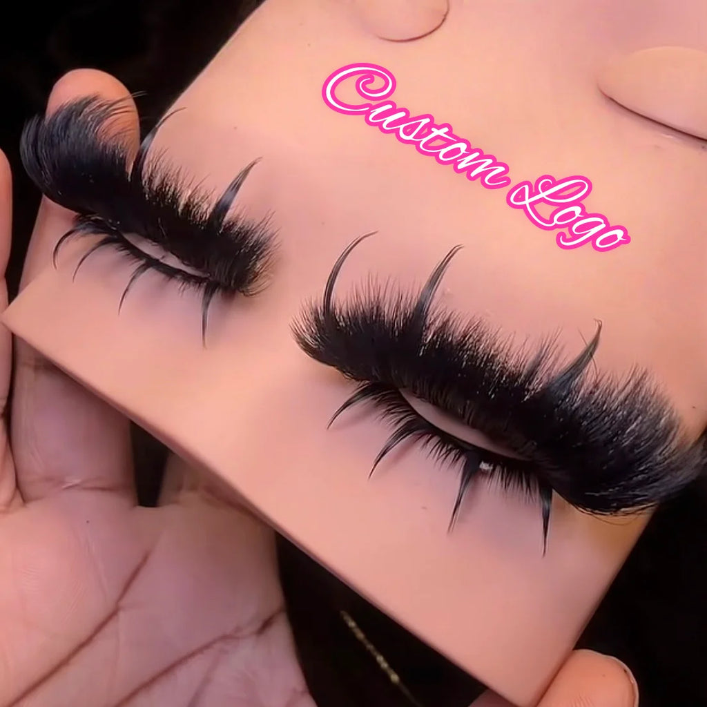 2026 New Design Handmade Strip Lashes Wholesale Custom Logo 18mm 25mm Natural Thick Full Mink Hair Spike Eyelashes