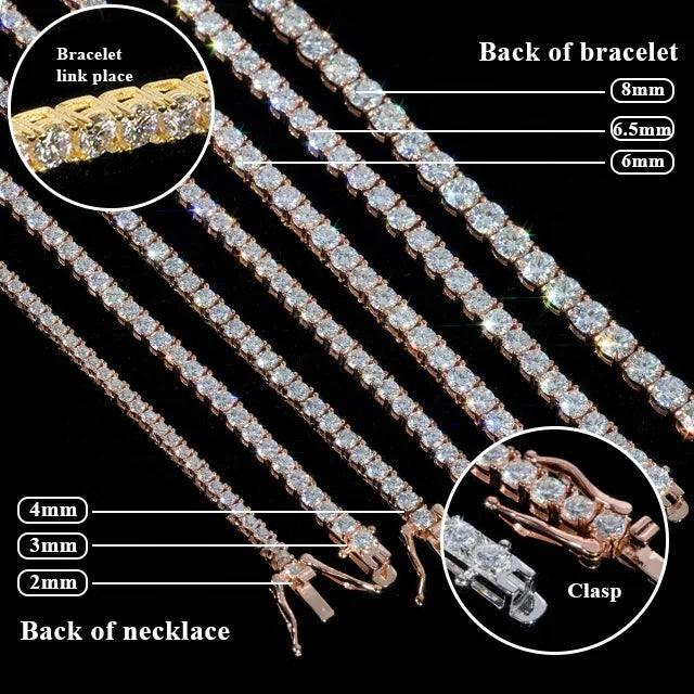 Luxury Men Women Hip Hop Iced Out Fine Jewelry 2MM 3MM 4MM 5MM Lab Diamond S925 Silver Vvs Moissanite Tennis Chain Necklace