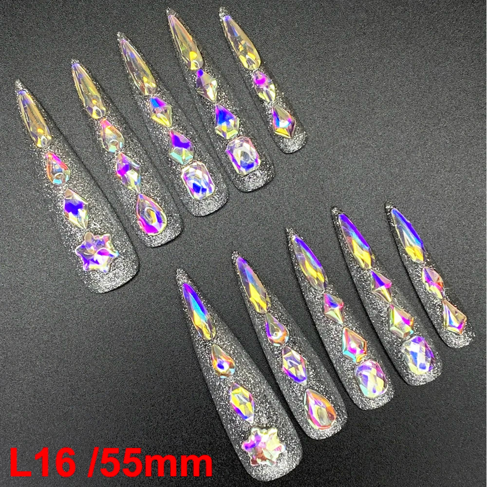 10PCS Full Decorated Soft Gel Thick Acrylic Handmade Nails Press on 55mm Extra Long Salon Design Artificial Fingernail Wholesale - L16 / 50g