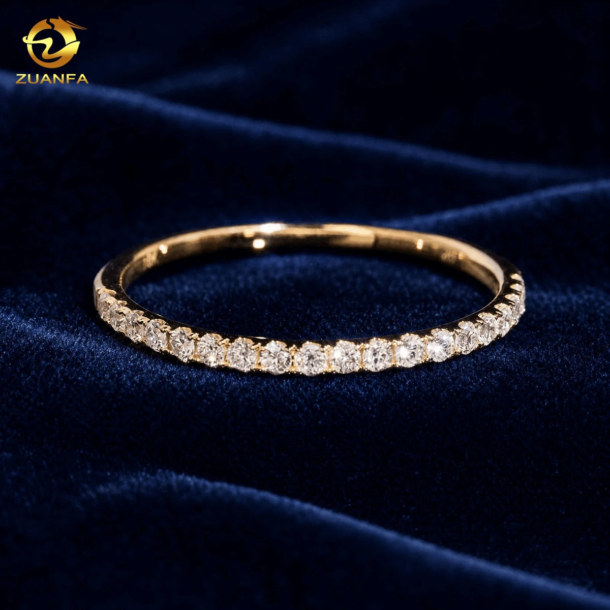 Lab-Grown Diamond Half Eternity Wedding Band, 10K Yellow Gold Pave Ring; Lab Diamonds Anniversary Band Rings