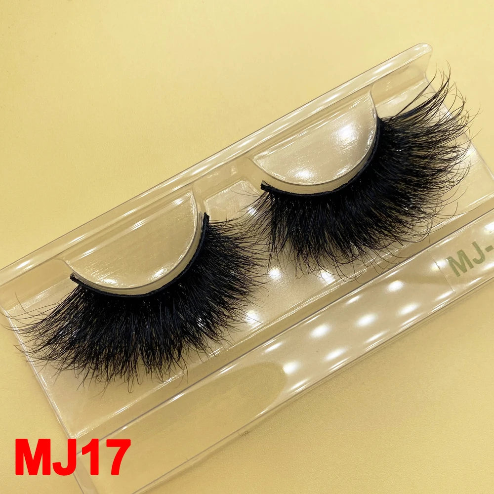 100% Cruelty Free 25mm Super Curl Dense Mink Lashes 3D Wispy Thick Fluffy Russian Strip Eyelashes Custom Logo Private Label - MJ-17 / Long/Fluffy/Thick/Cross