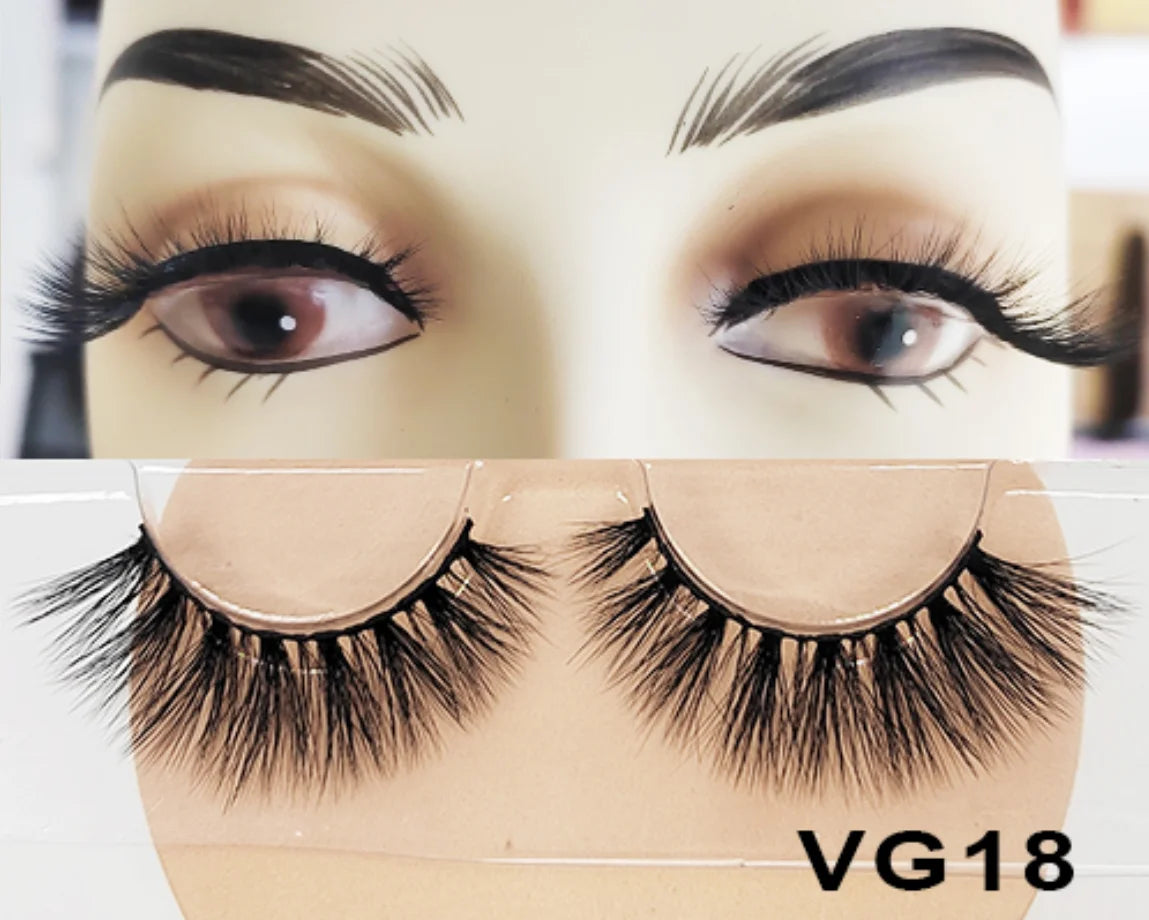 Wholesale Vegan FAUX Mink Eyelashes 25mm 3D Fluffy Full Strip Lashes with Box Cruelty-Free Vendors - Natural Long / VG18