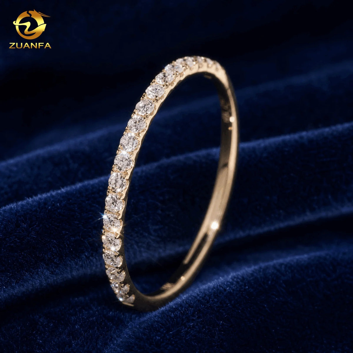 Lab-Grown Diamond Half Eternity Wedding Band, 10K Yellow Gold Pave Ring; Lab Diamonds Anniversary Band Rings
