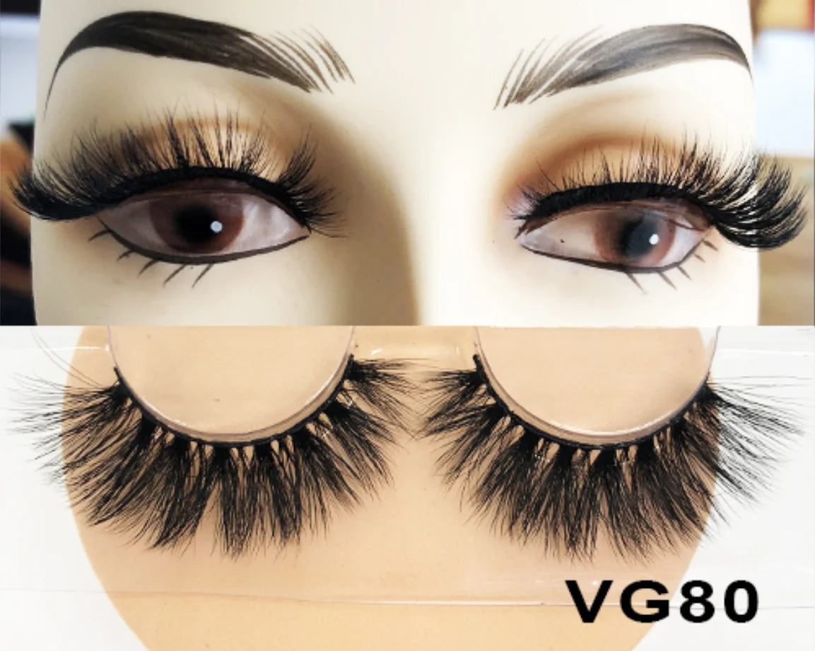 Wholesale Vegan FAUX Mink Eyelashes 25mm 3D Fluffy Full Strip Lashes with Box Cruelty-Free Vendors - Natural Long / VG80