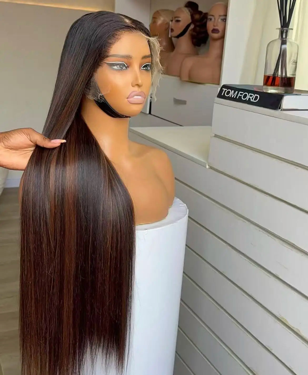 Highlight Glueless 13x4 HD Lace Frontal Wig Dark Brown Bone Straight Human Hair Raw Vietnamese Silk Straight for Black Women