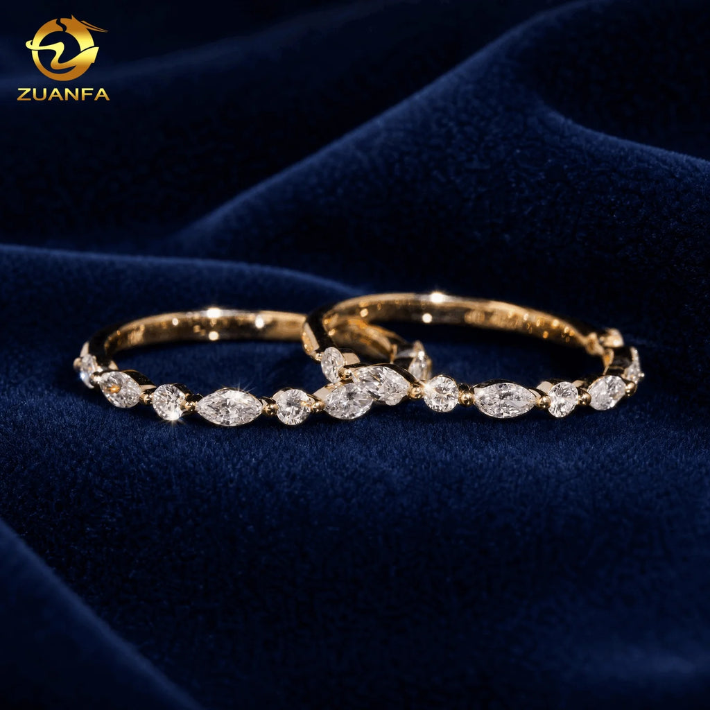 Hot Sale Lab Grown Diamonds Marquise and Round Shape Real 10K Solid Yellow Gold Lab Diamonds Half Pave Band Zuanfa Fine Rings