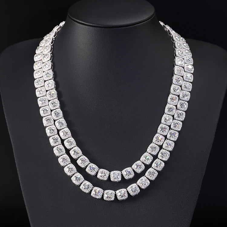 Fancy Large Tennis 10mm  Chain with GRA Moissanite 925 Sterling Silver 14K Gold Plated Hip Hop Jewelry Link Chain