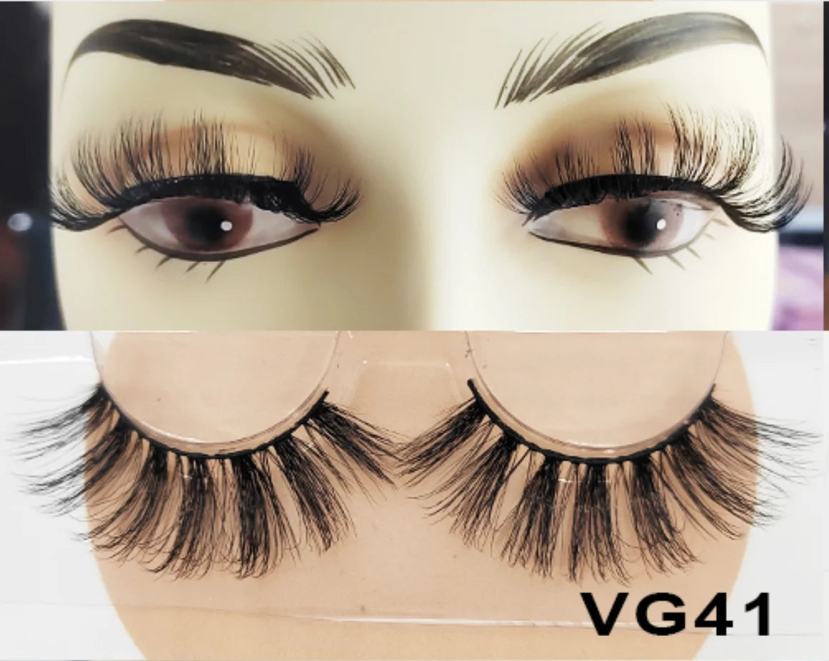 Wholesale Vegan FAUX Mink Eyelashes 25mm 3D Fluffy Full Strip Lashes with Box Cruelty-Free Vendors - Natural Long / VG41