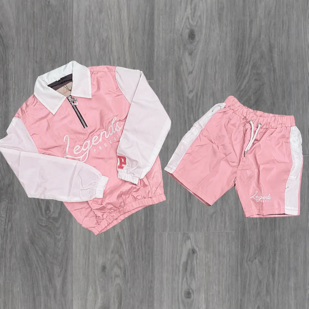 Custom Streetwear Men Windbreaker Nylon Jacket and Shorts Set Zip up Nylon Two Piece Windbreaker Short Set Tracksuit for Mens - Pink