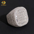 2026 New Arrivals Fashion Jewelry Square Shape Iced Out Hip Hop Moissanite 925 Sterling Silver Claw Setting Pinky Finger Ring - Silver