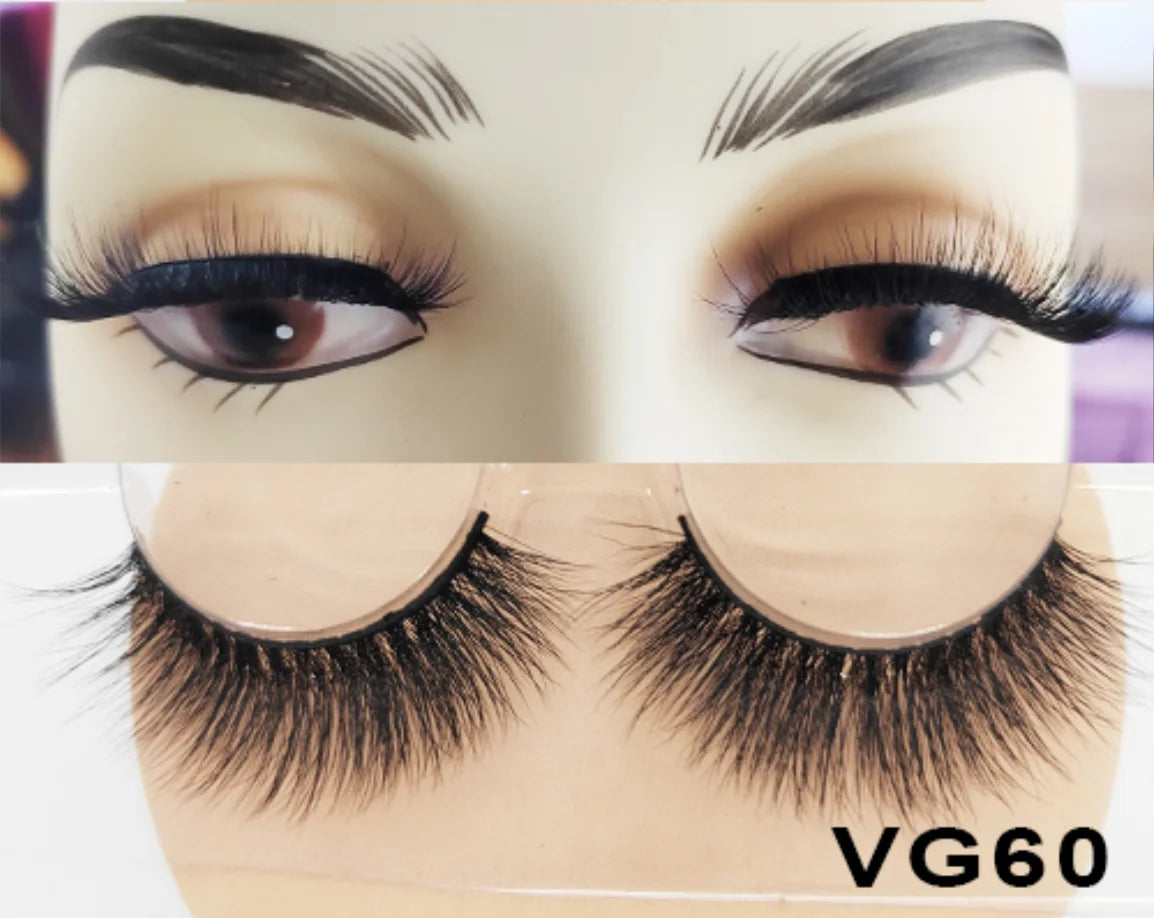 Wholesale Vegan FAUX Mink Eyelashes 25mm 3D Fluffy Full Strip Lashes with Box Cruelty-Free Vendors - Natural Long / VG60
