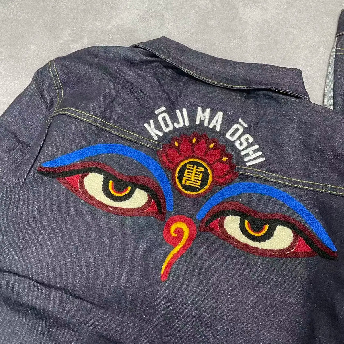 Streetwear Denim Jacket and Jeans Set Men Embroidery Dragon Patch Zip Detail Black Casual Outfit Stock
