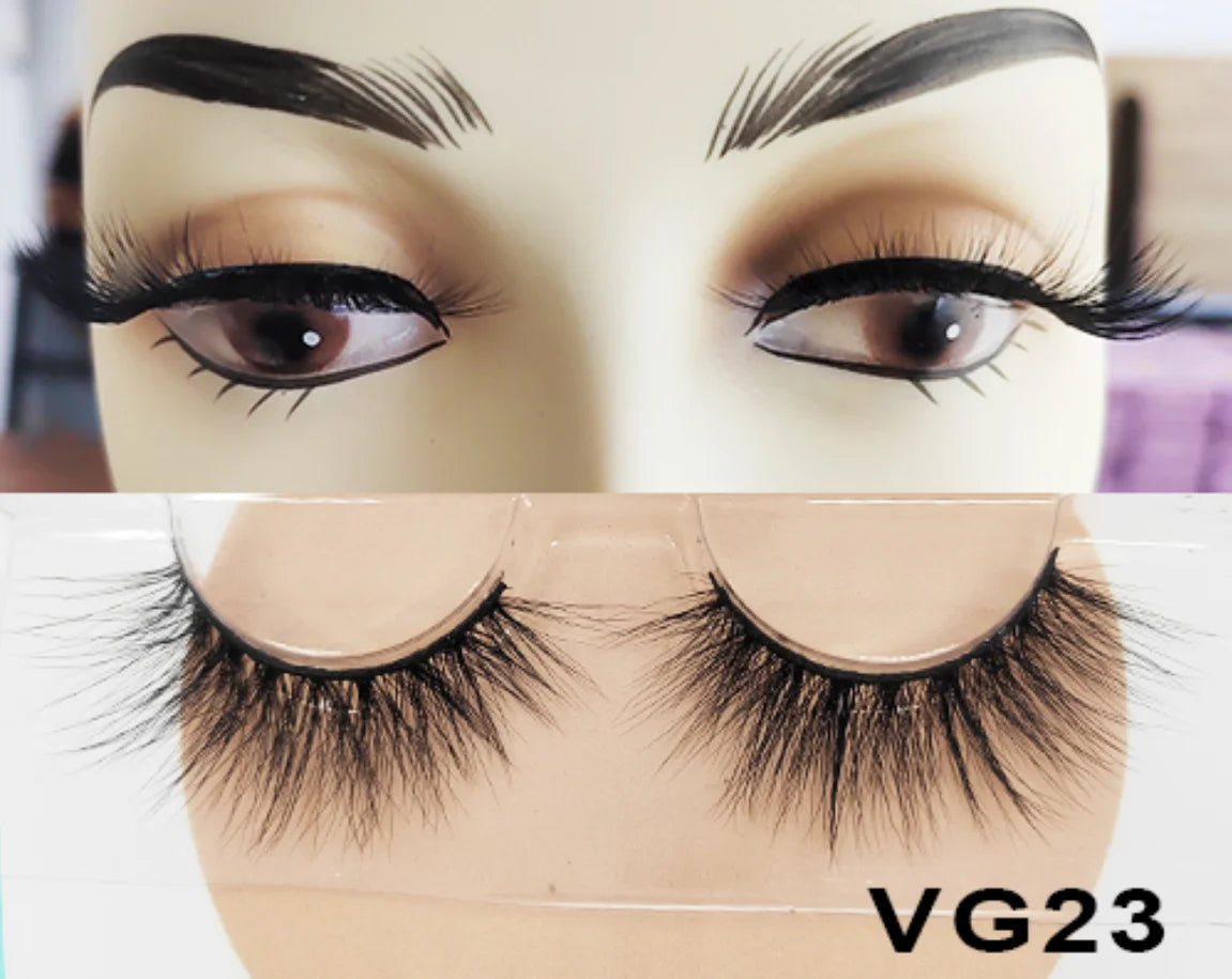 Wholesale Vegan FAUX Mink Eyelashes 25mm 3D Fluffy Full Strip Lashes with Box Cruelty-Free Vendors - Natural Long / VG23