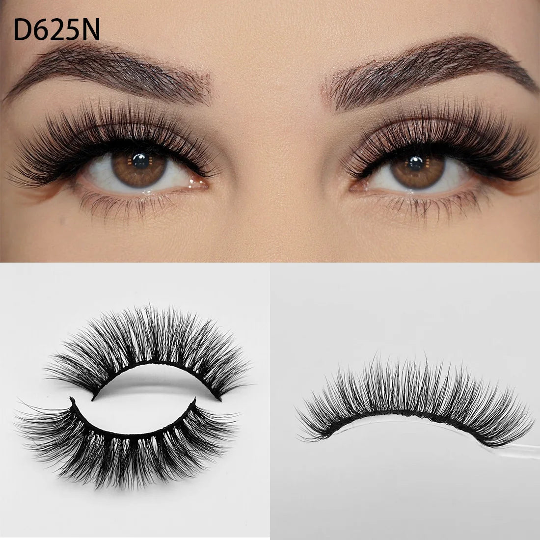 8D Wispy Cat Eye Fox Faux Mink Lashes 5 Pairs Full Strip Winged Eyelashes Pack - Natural Long / plastic lashes tray / D625N