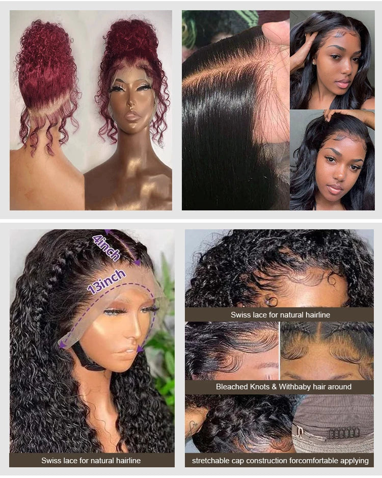 13x6 Kinky Straight Lace Front Human Hair Wig With Kinky Edges Baby Hair Bleached Yaki Straight HD Lace Frontal Wigs for Women