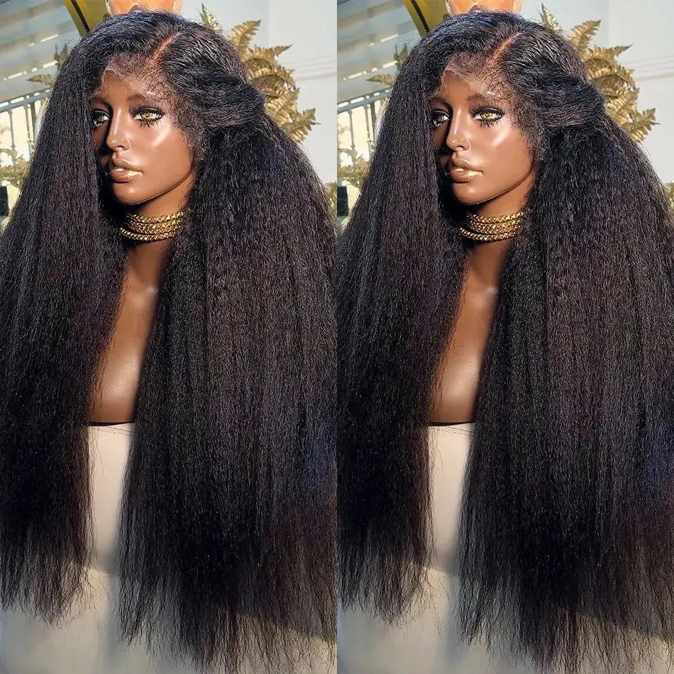 13x6 Kinky Straight Lace Front Human Hair Wig With Kinky Edges Baby Hair Bleached Yaki Straight HD Lace Frontal Wigs for Women