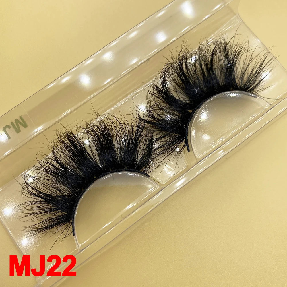 100% Cruelty Free 25mm Super Curl Dense Mink Lashes 3D Wispy Thick Fluffy Russian Strip Eyelashes Custom Logo Private Label - MJ-22 / Long/Fluffy/Thick/Cross