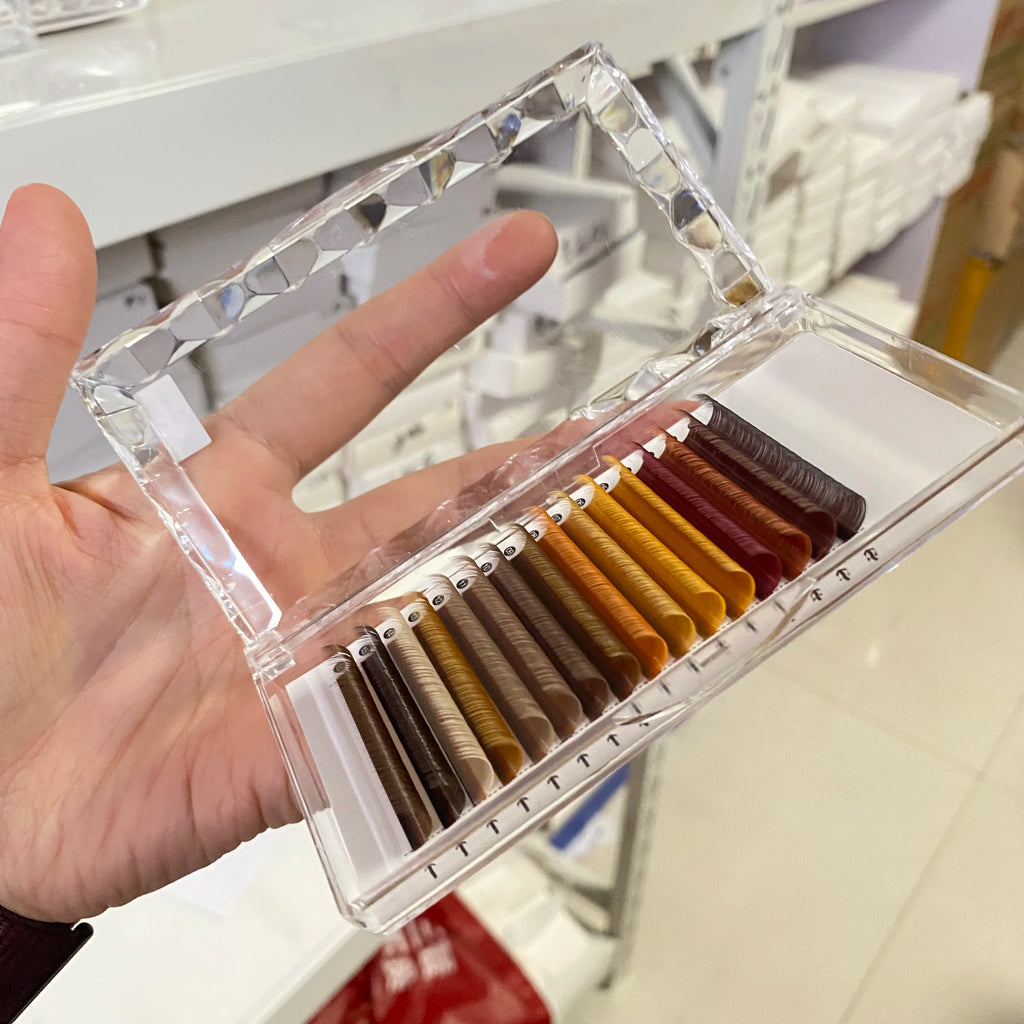 Custom 0.03 0.05 0.07 Volume Rainbow Lash Tray Vendor Wholesale Private Label Individual Mix Brown Colorful Eyelash Extensions - mix color