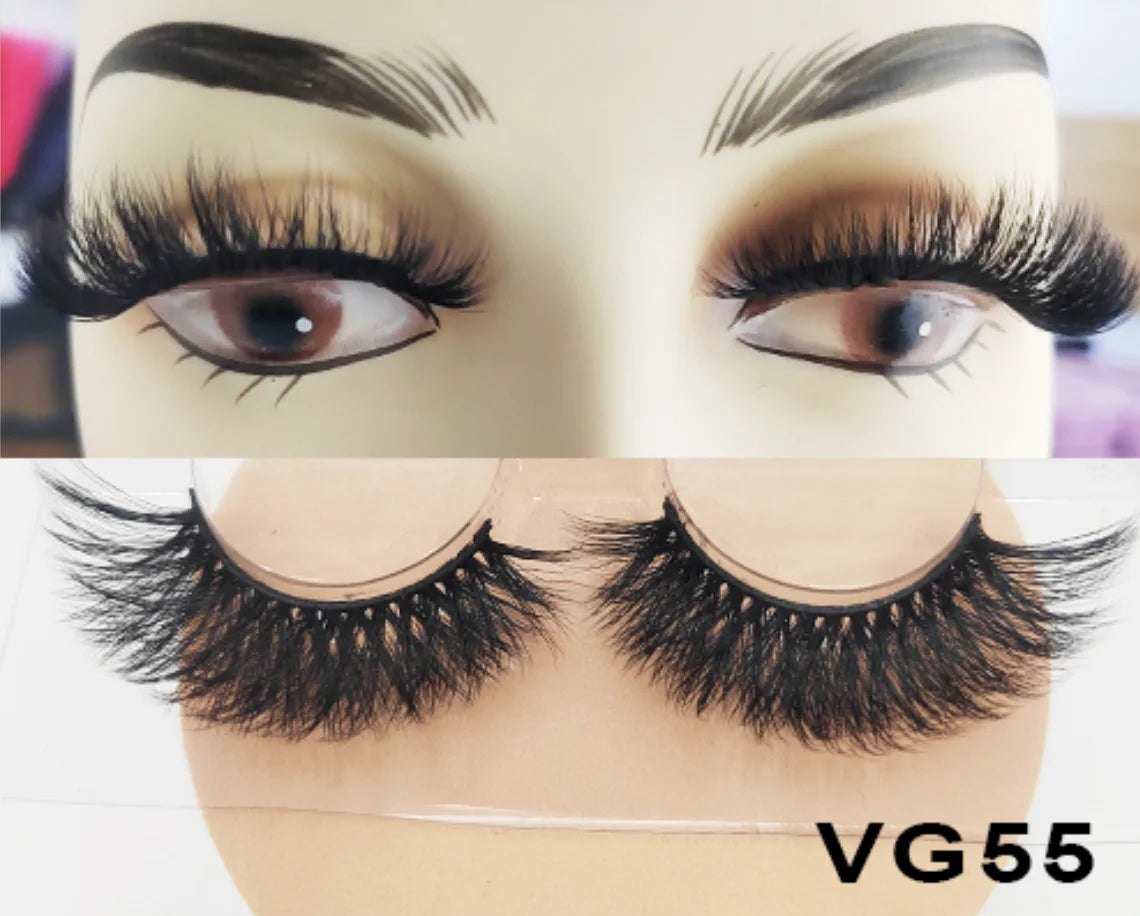 Wholesale Vegan FAUX Mink Eyelashes 25mm 3D Fluffy Full Strip Lashes with Box Cruelty-Free Vendors - Natural Long / VG55