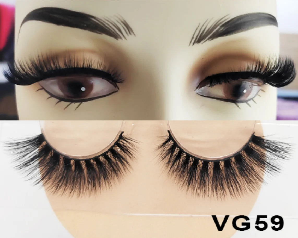 Wholesale Vegan FAUX Mink Eyelashes 25mm 3D Fluffy Full Strip Lashes with Box Cruelty-Free Vendors - Natural Long / VG59