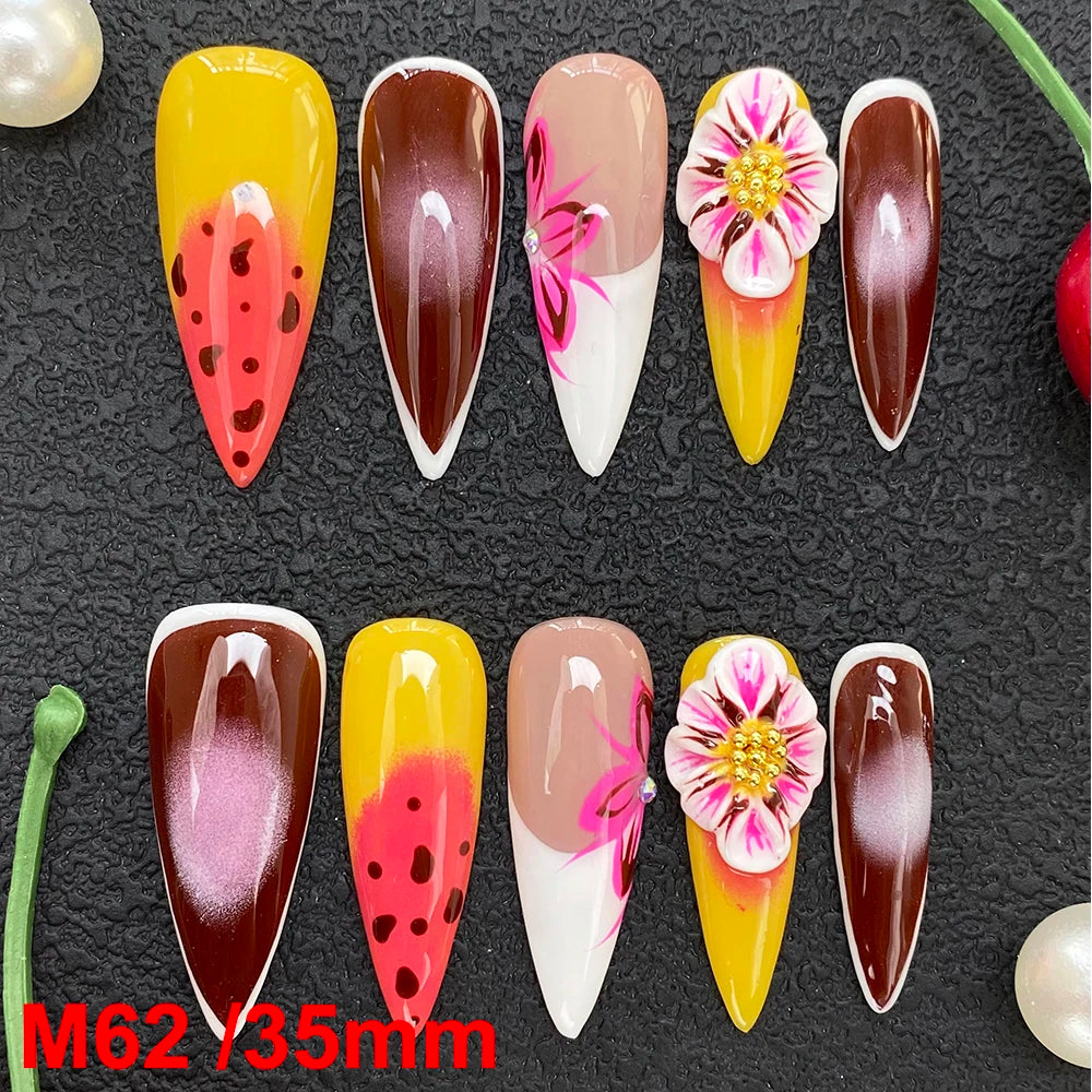 Gorgeous Salon Design Glossy Gel Carved False Nails Art Wholesale 10PCS Covered Decoration UV Gel Private Label Handmade Nails - M62 / 40g