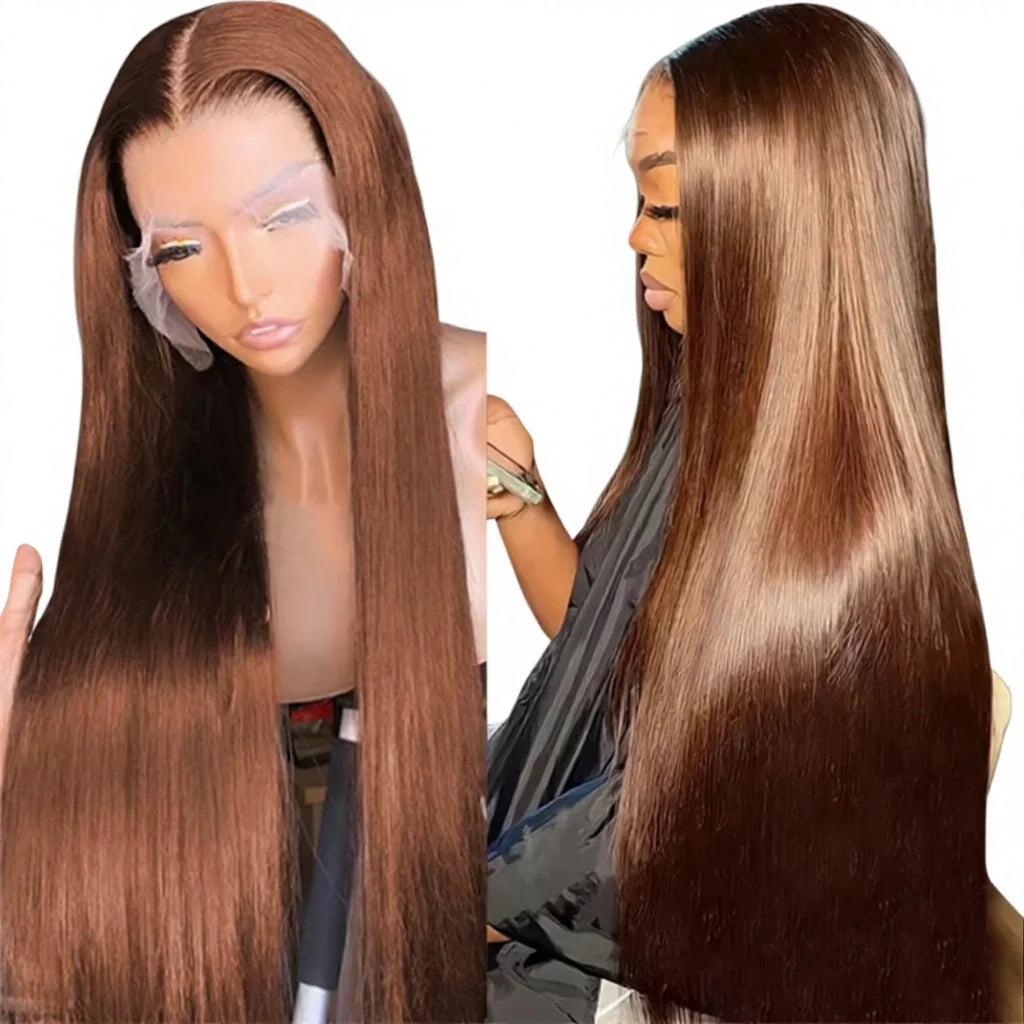 Chocolate Brown Color Wigs Transparent Lace 13x4 Big Frontal Lace Wig 100% Human Hair High 12A Grade Quality With Baby Hair