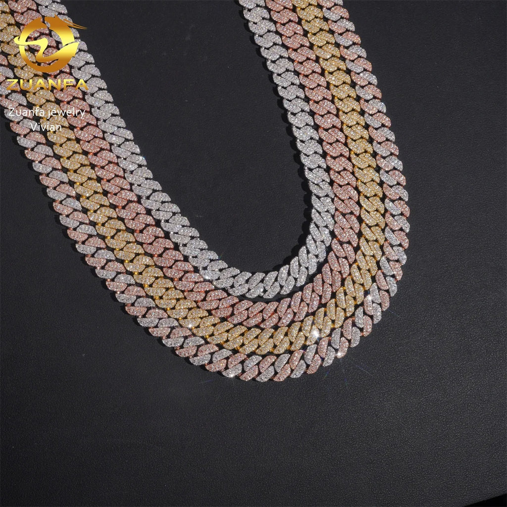 Hip Hop Fine Jewelry Brass VVS Moissanite Cuban Link Chain Cuban Link Chain 10mm Iced Out Cuban Link Chain Necklace