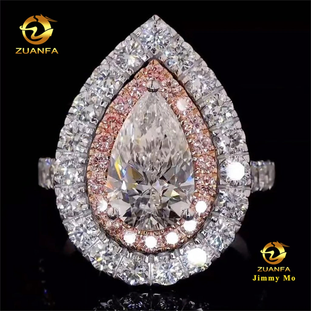 Custom Made Luxury IGI 14k White Gold Bridal Gorgeous 1ct Pear Lab Grown CVD Diamond Engagement Women Style Band Ring Set