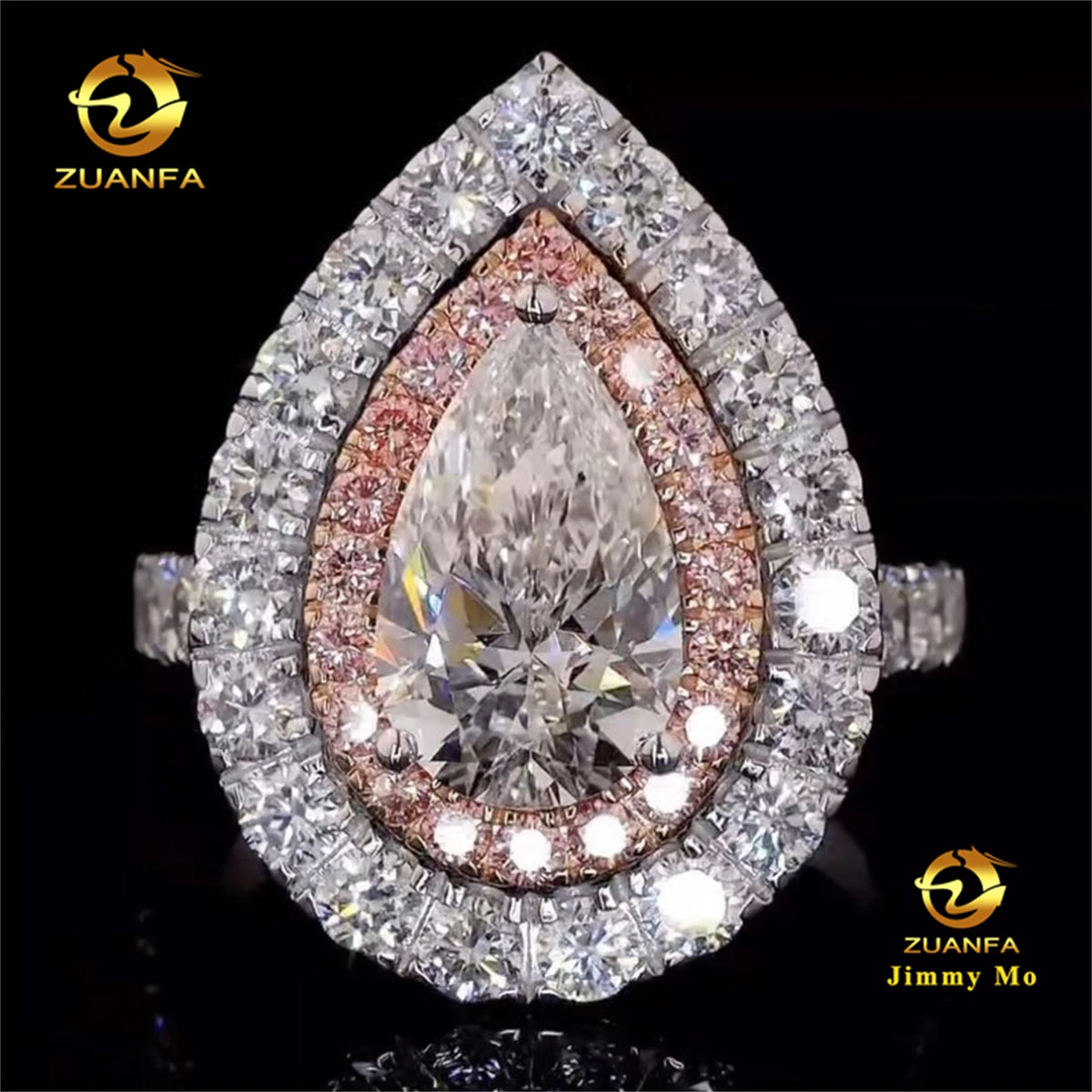 Custom Made Luxury IGI 14k White Gold Bridal Gorgeous 1ct Pear Lab Grown CVD Diamond Engagement Women Style Band Ring Set