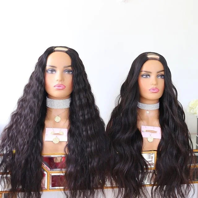 Thick 300% Density Natural Color Body Wave Remy Virgin Brazilian Cuticle Aligned Double Drawn Glueless Long U Part Wigs Hair