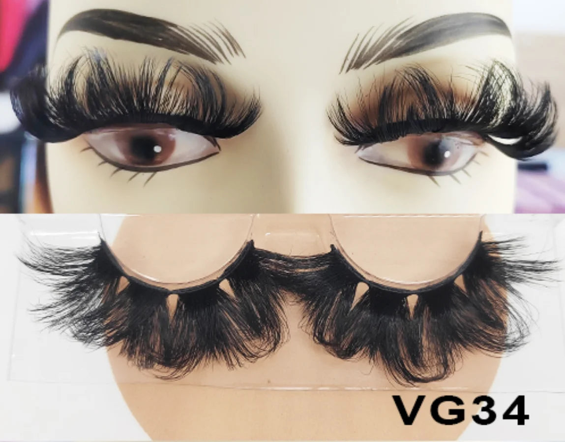 Wholesale Vegan FAUX Mink Eyelashes 25mm 3D Fluffy Full Strip Lashes with Box Cruelty-Free Vendors - Natural Long / VG34