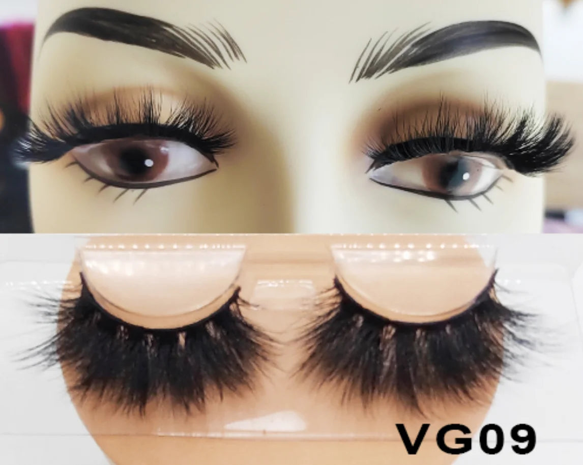 Wholesale Vegan FAUX Mink Eyelashes 25mm 3D Fluffy Full Strip Lashes with Box Cruelty-Free Vendors - Natural Long / VG09