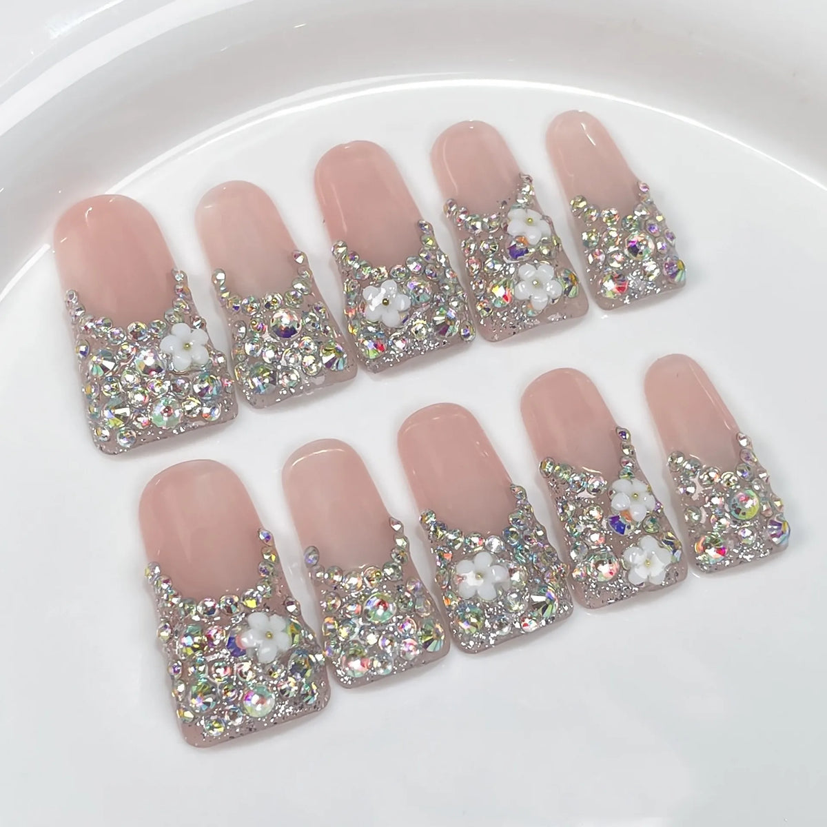 Design 100 Collection High Quality 10pcs Press-On French Square Fake Nails Luxury Handmade Acrylic Gel for Fingers Art Handmade - 93