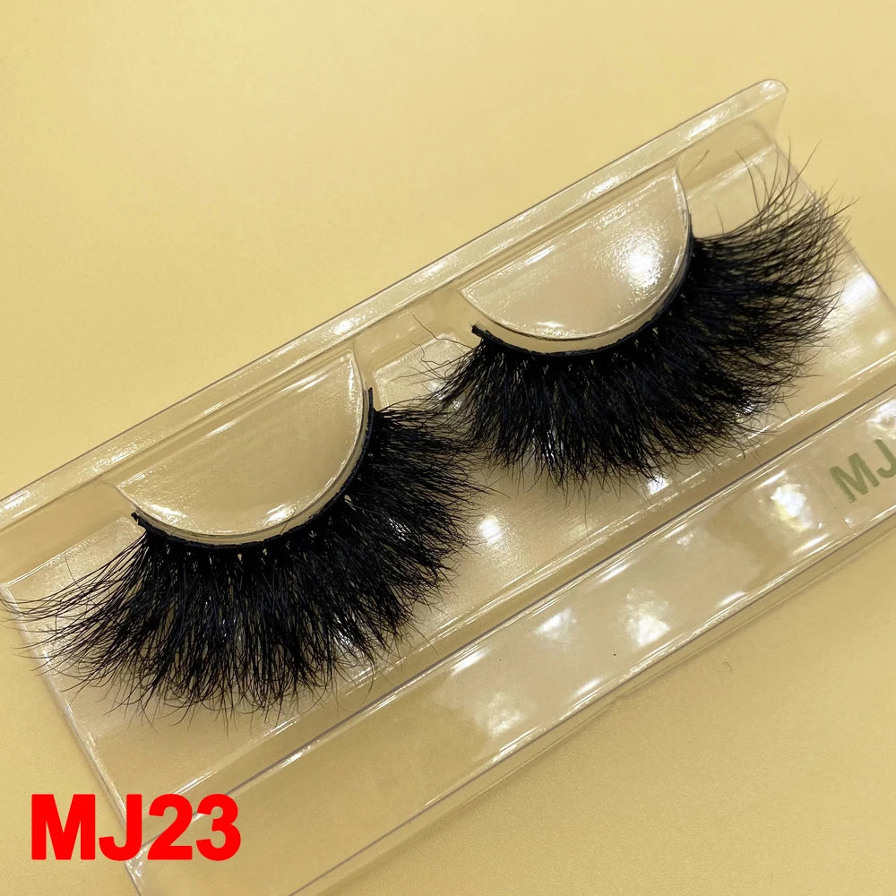 100% Cruelty Free 25mm Super Curl Dense Mink Lashes 3D Wispy Thick Fluffy Russian Strip Eyelashes Custom Logo Private Label - MJ-23 / Long/Fluffy/Thick/Cross