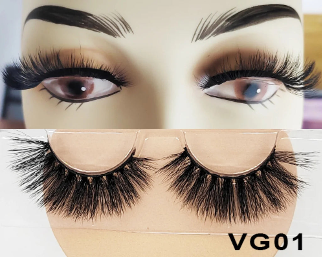 Wholesale Vegan FAUX Mink Eyelashes 25mm 3D Fluffy Full Strip Lashes with Box Cruelty-Free Vendors - Natural Long / VG01