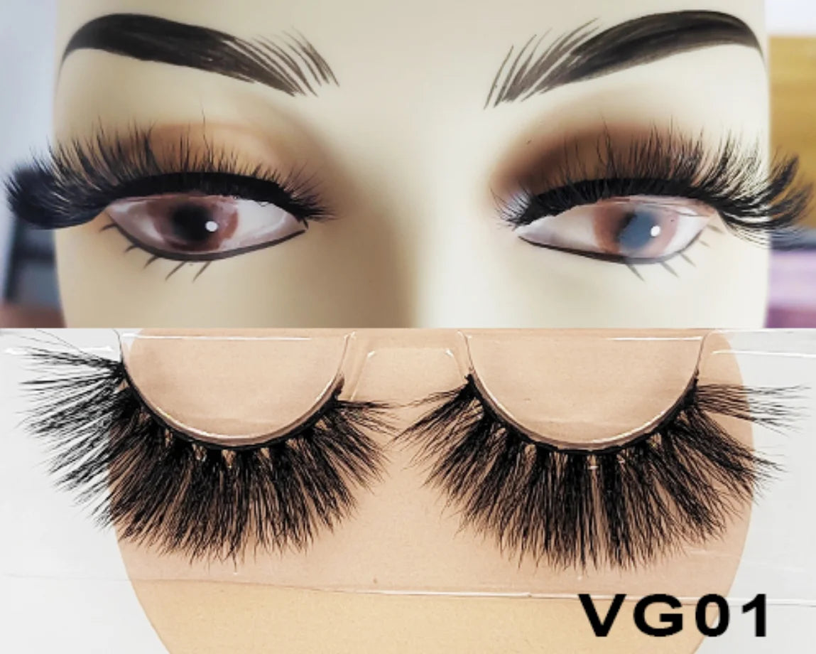 Wholesale Vegan FAUX Mink Eyelashes 25mm 3D Fluffy Full Strip Lashes with Box Cruelty-Free Vendors - Natural Long / VG01