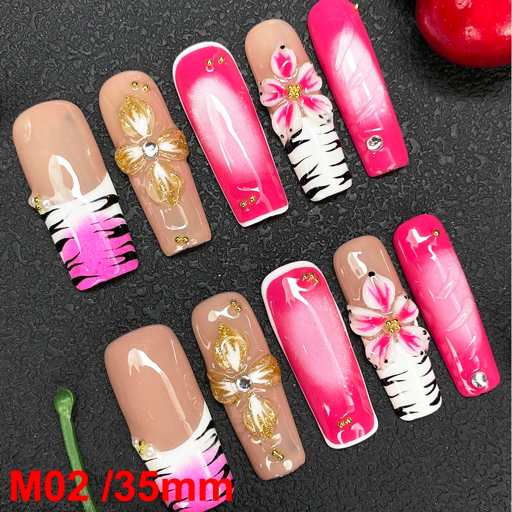 Gorgeous Salon Design Glossy Gel Carved False Nails Art Wholesale 10PCS Covered Decoration UV Gel Private Label Handmade Nails - M02 / 40g