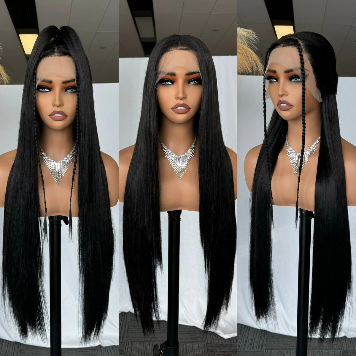Chocolate Dark Brown Lace Front Wig 13x6 Synthetic Long Straight Glueless Dark Brown Wig for Black Women Beginner Friendly - 30 inches / 1B